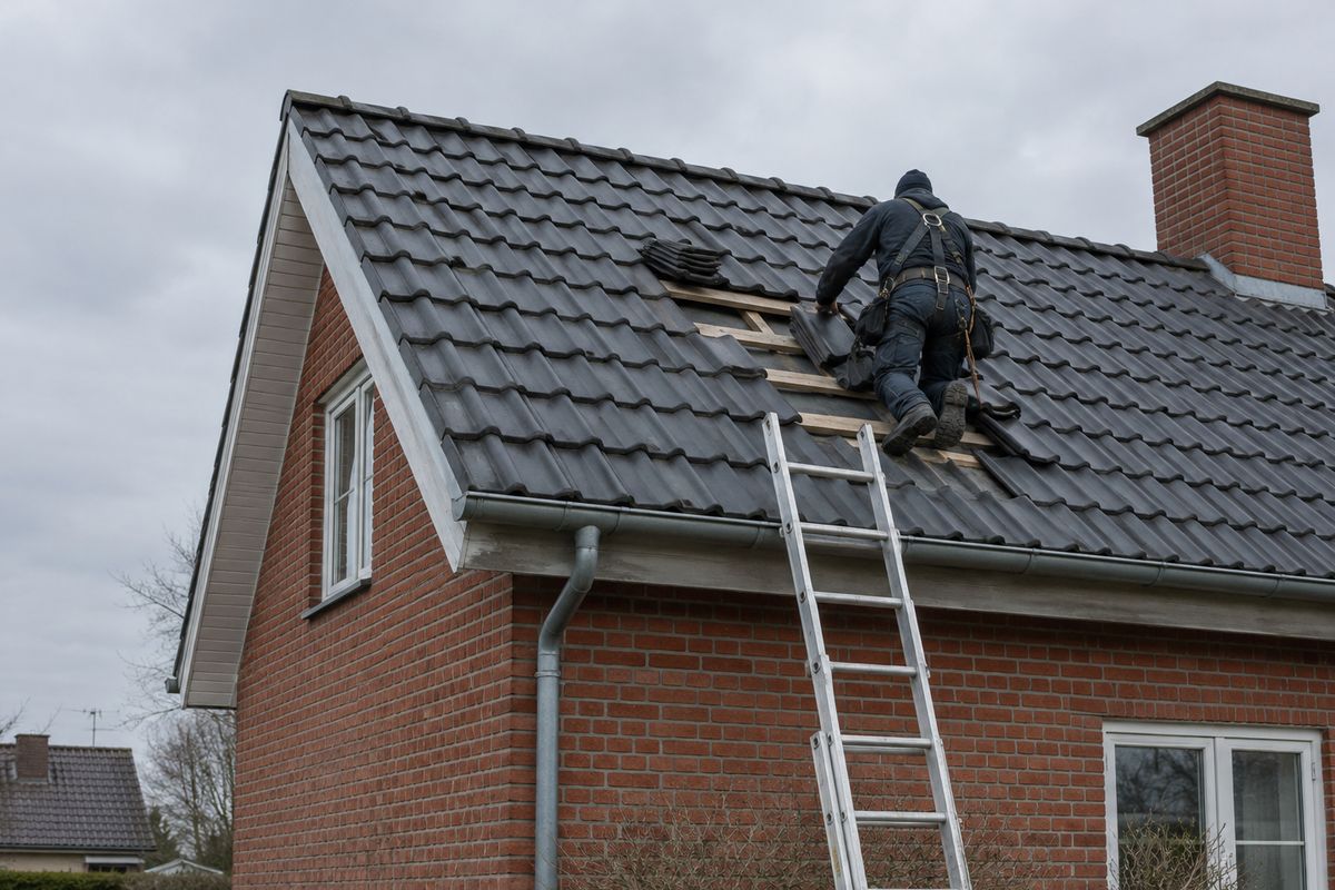 Asbestfjernelse med beskyttelsesdragt på dansk tag